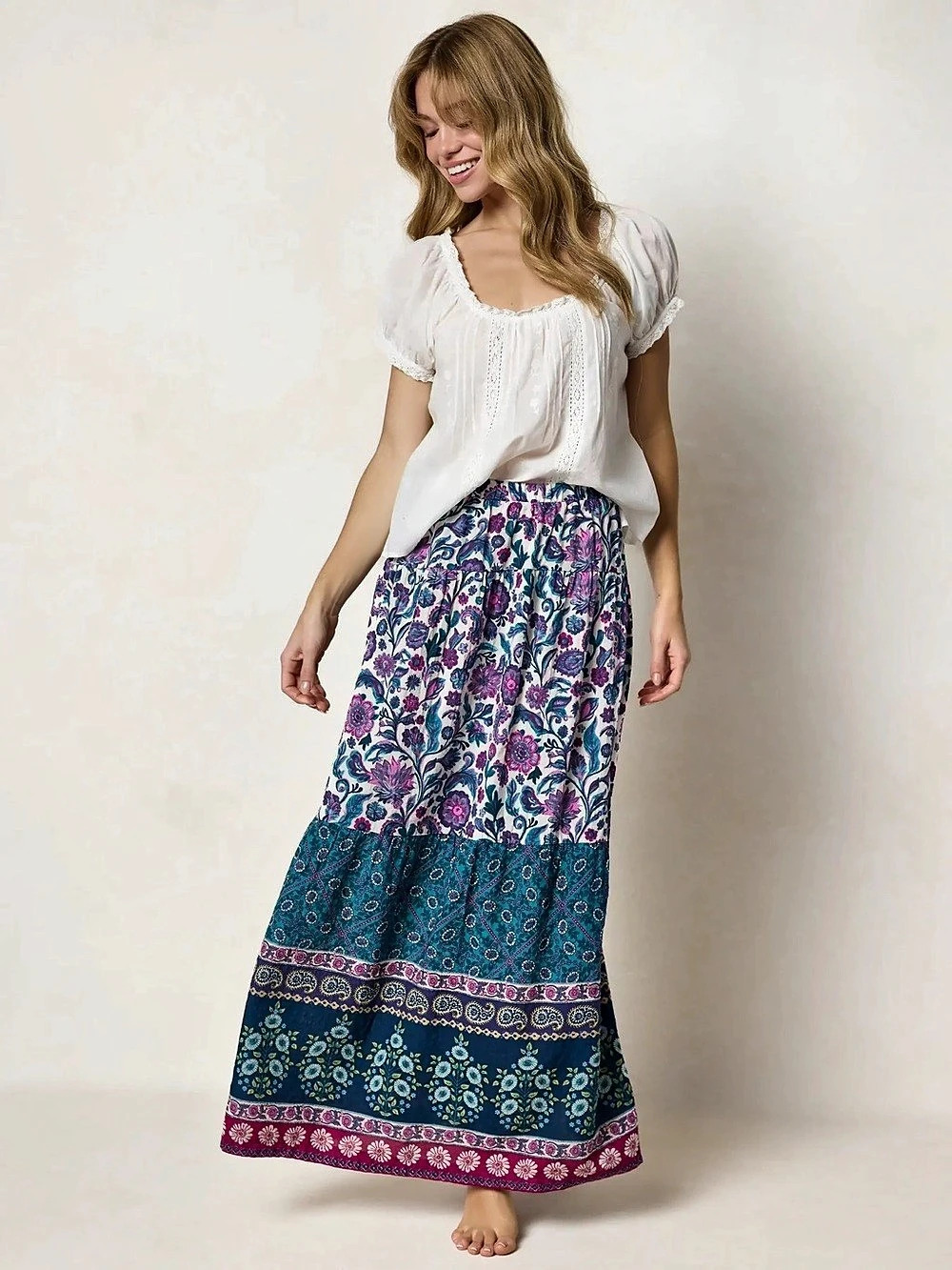 Natural Life Camille Maxi Skirt - Sunnyfield Floral Purple - NWT